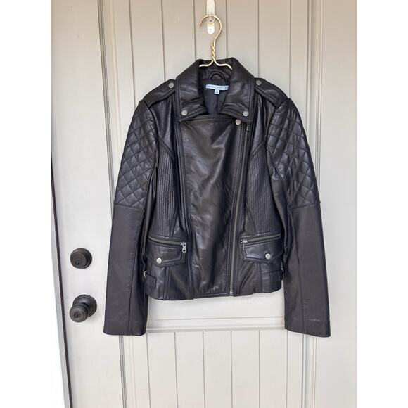 Antonio Melani Black Leather Moto Cropped Biker Motorcycle Jacket Women's Small - Picture 4 of 9